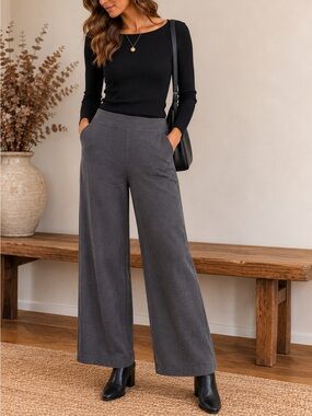 Women’s Wide-Leg Linen Blend Pants - Gray